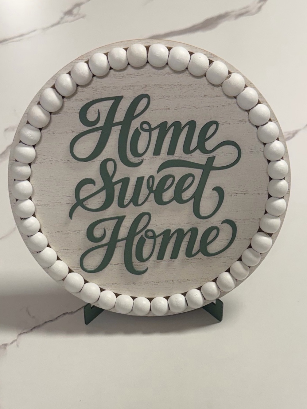 Home Sweet Home Round Beaded Sign - White and Green